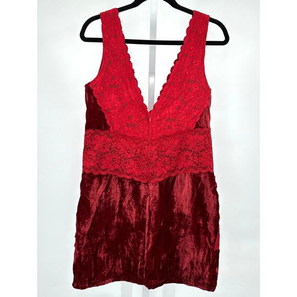 Free People X Brenda Knight Red Velvet Lace Mini Cocktail Dress Medium - Picture 5 of 6
